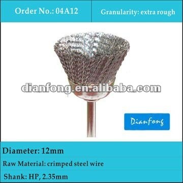 12mm HP shank cup shape crimped steel wire extra rough brushes for tough cleaning tasks